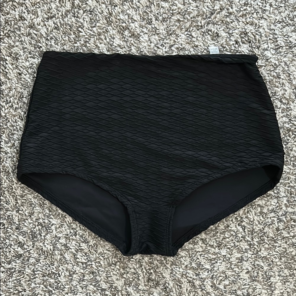 Victoria Secret Black Textured High-Waisted Swim Bottoms Size Small